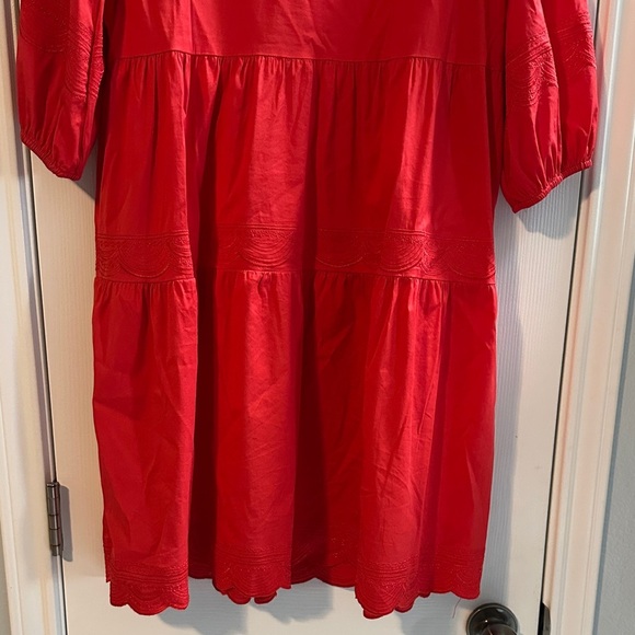 Chico's Red Tiered Embroidered Midi Dress Cotton Blend Casual Lightweight 8/10 - Picture 7 of 14